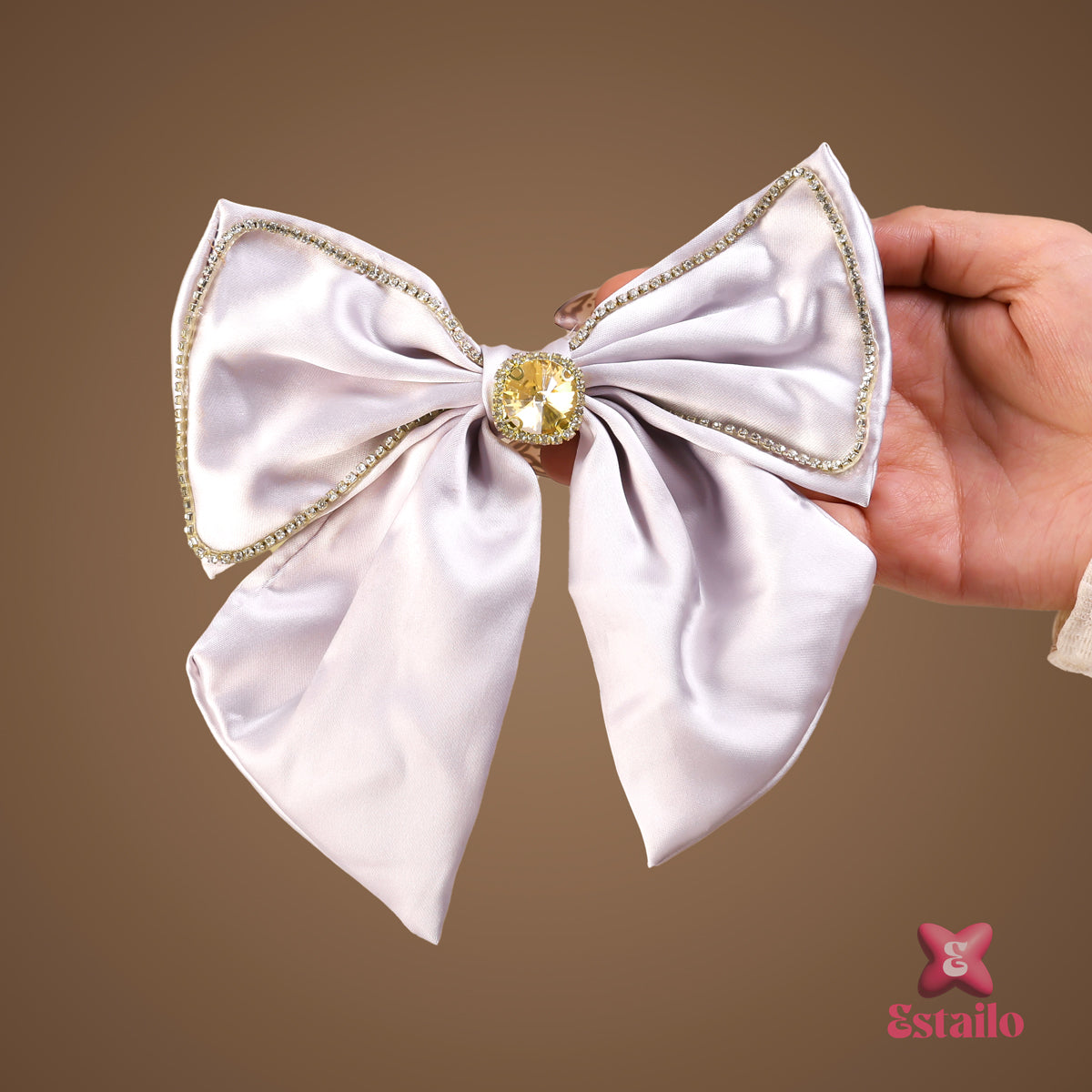 Silver Silk Statement Bow Clip
