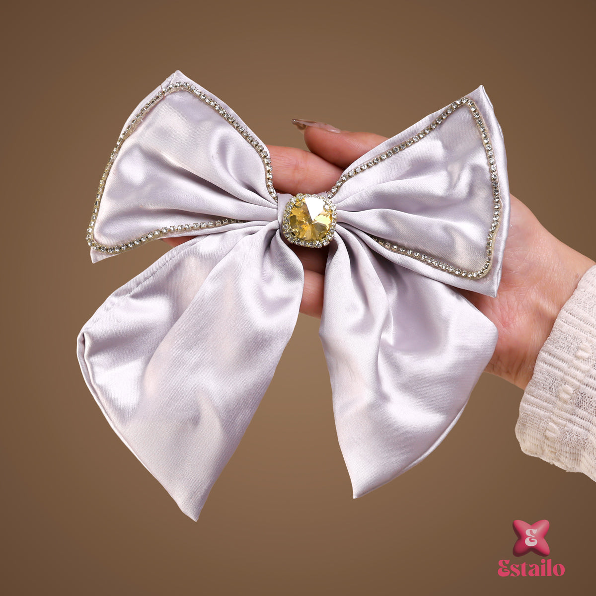 Silver Silk Statement Bow Clip