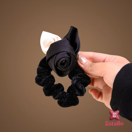 Sleek Black Rose Hair Tie