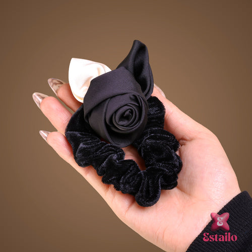 Sleek Black Rose Hair Tie