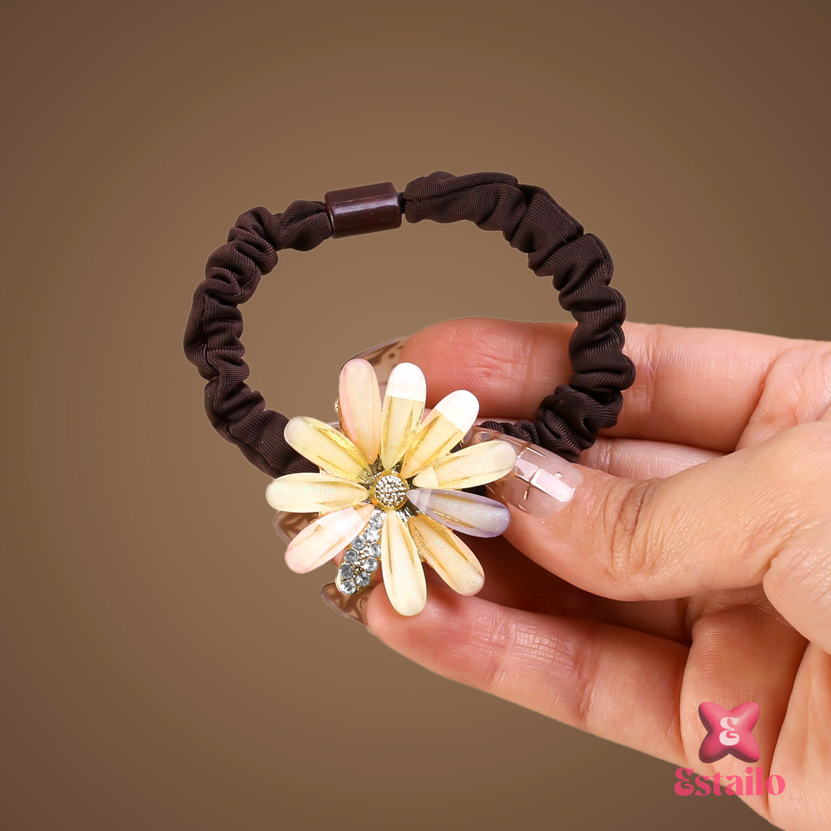 Brown Blossom Hair Tie