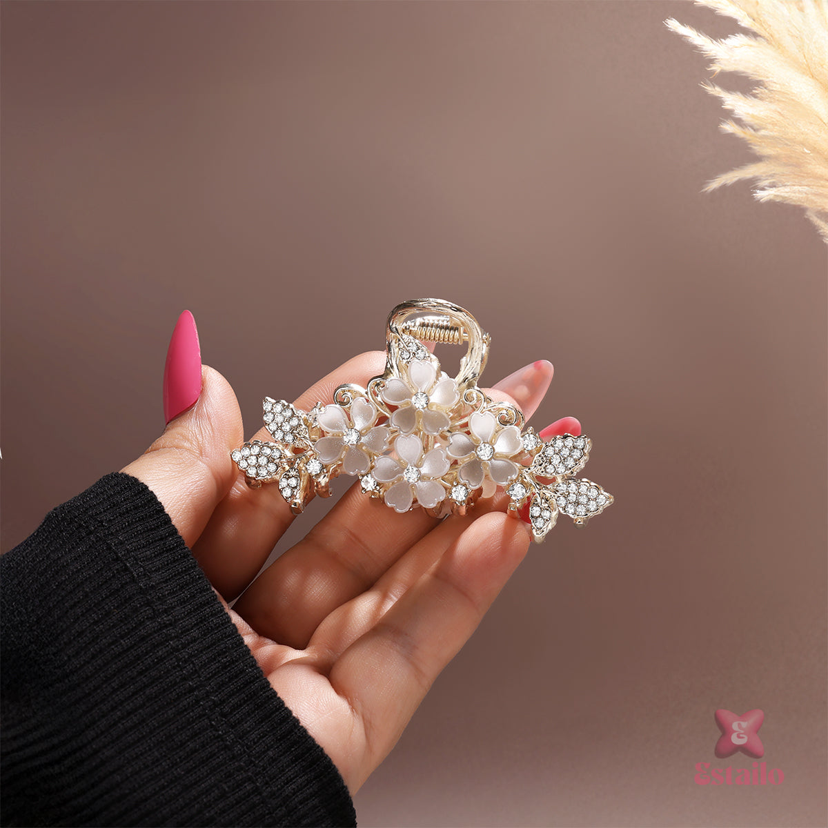 Rhinestone Flower Claw