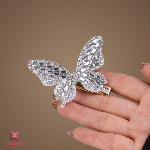 Rhinestone butterfly Silver Clip