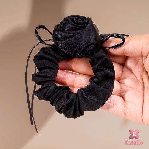 Noir Rose Silk Scrunchie