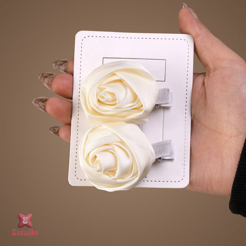 Cream Rose Hair Clips
