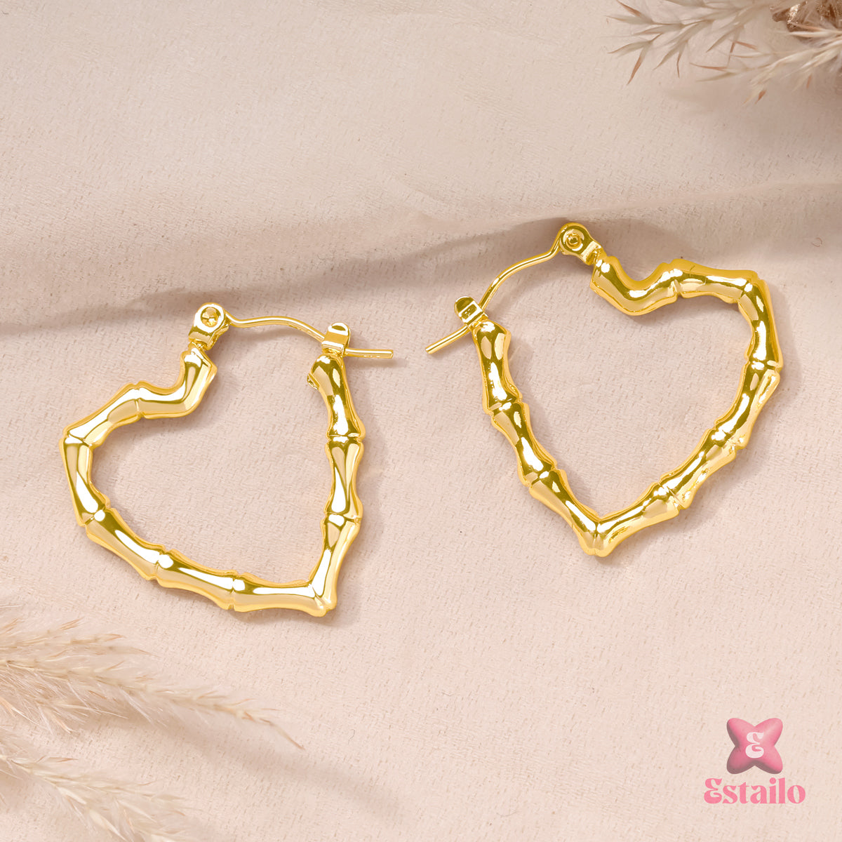 Bamboo Heart Hoops Earrings