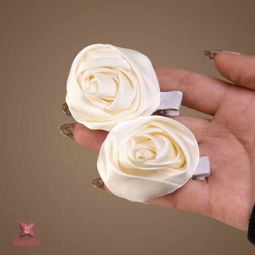 Cream Rose Hair Clips