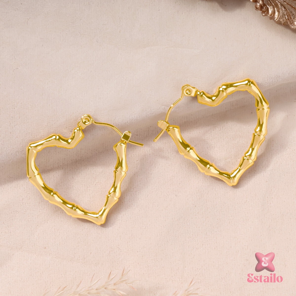 Bamboo Heart Hoops Earrings