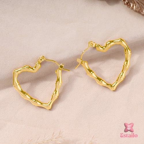 Bamboo Heart Hoops Earrings