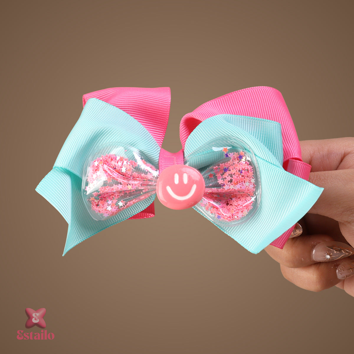 Smiley Sparkle Bow Clip