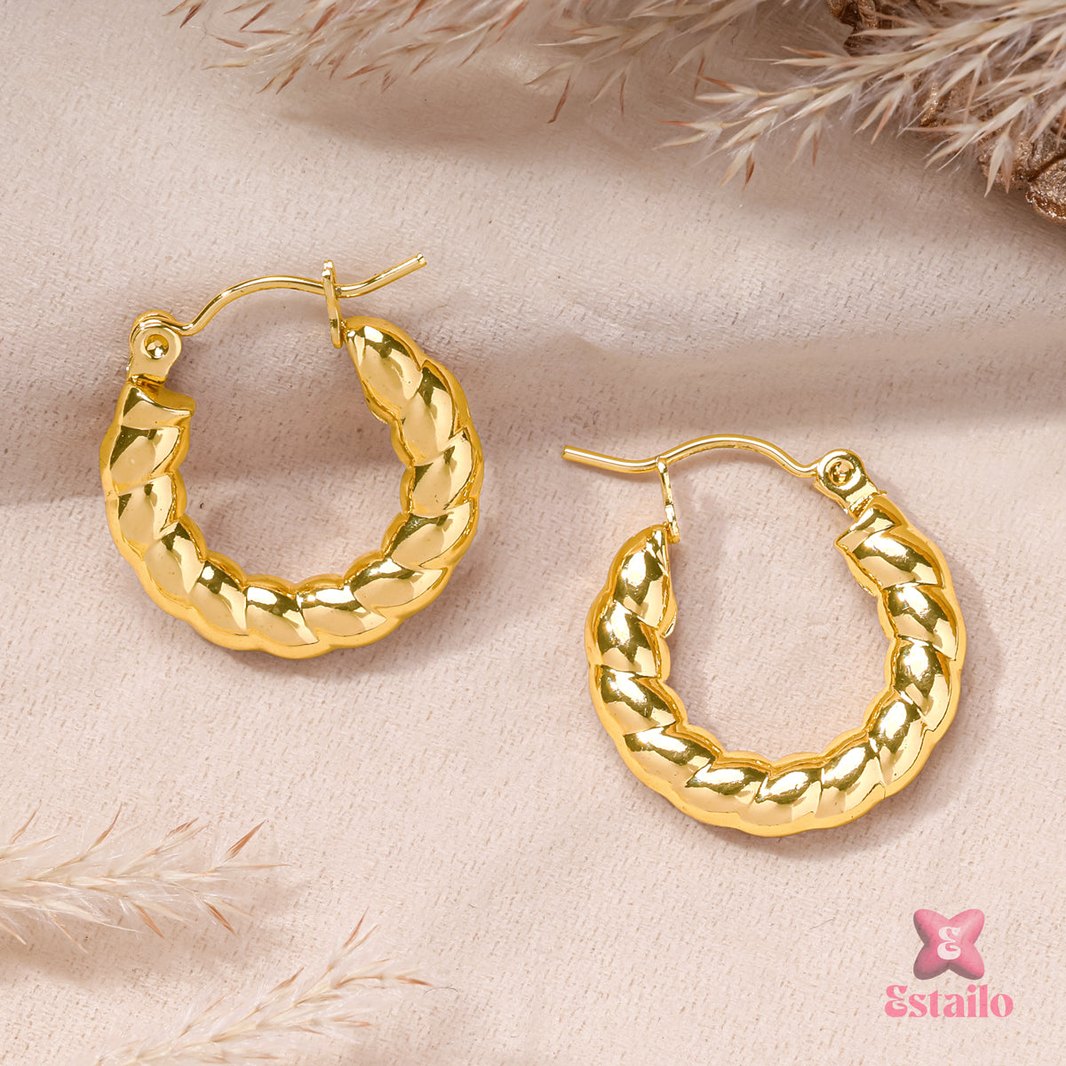 Golden Braid Hoops Earrings