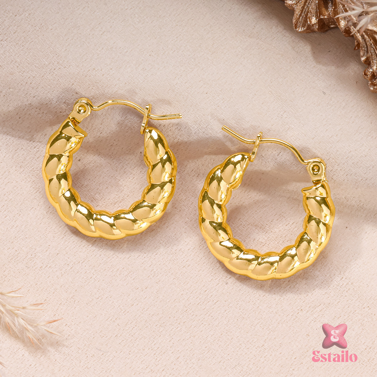 Golden Braid Hoops Earrings
