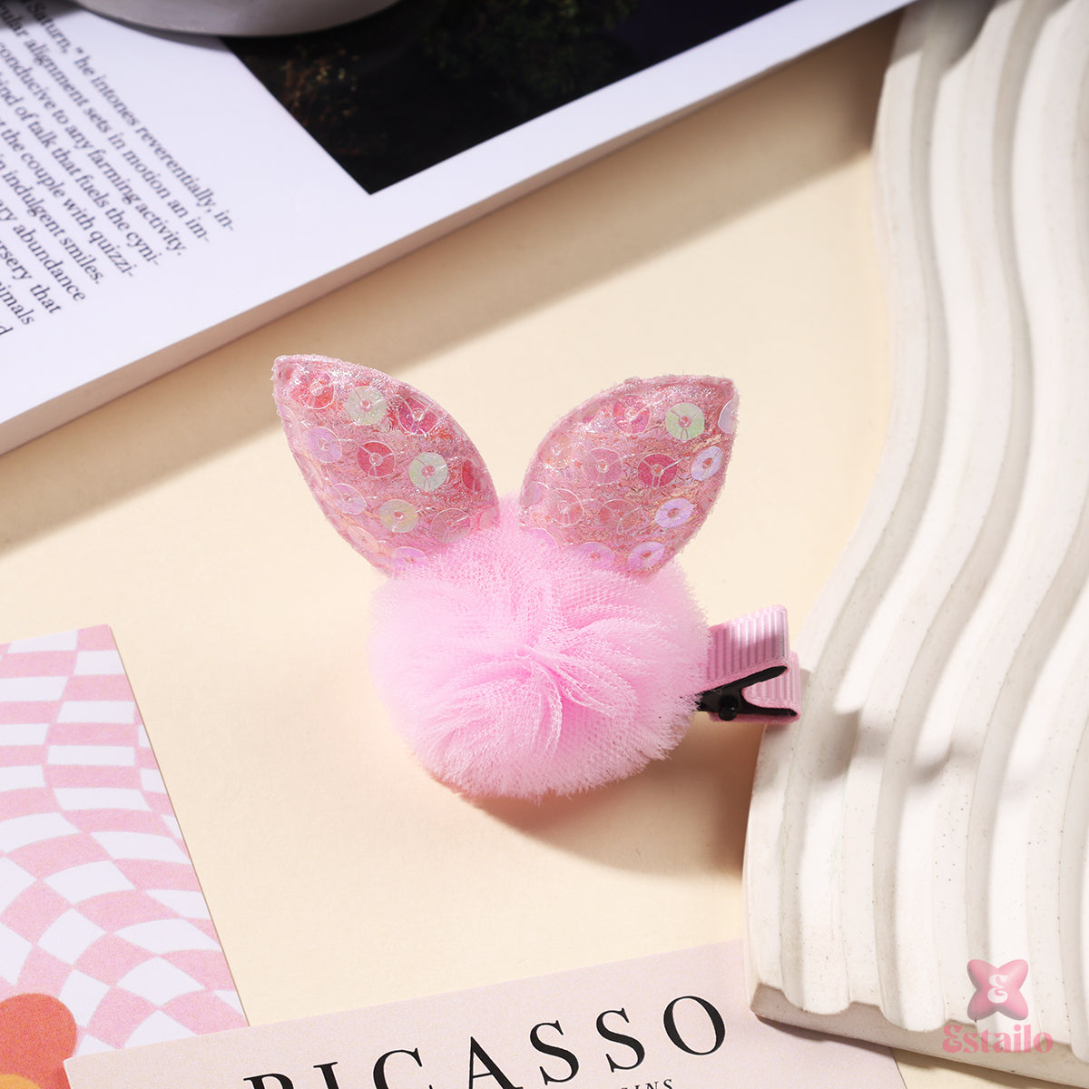 Pink Pom Bunny Clip