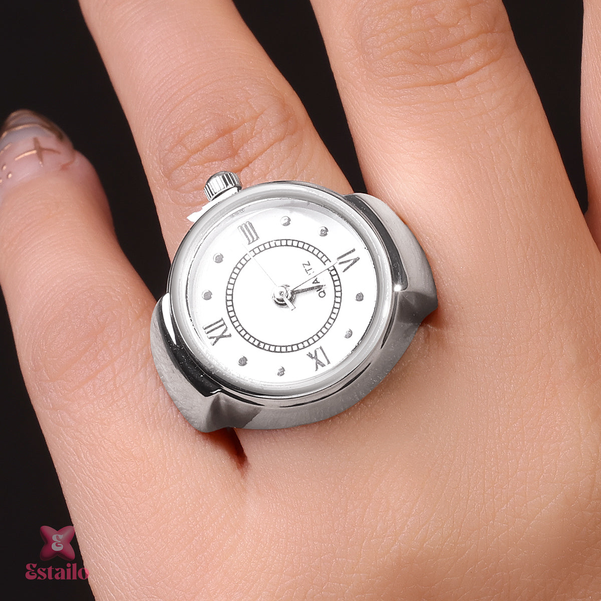 Retro Clock Silver Ring