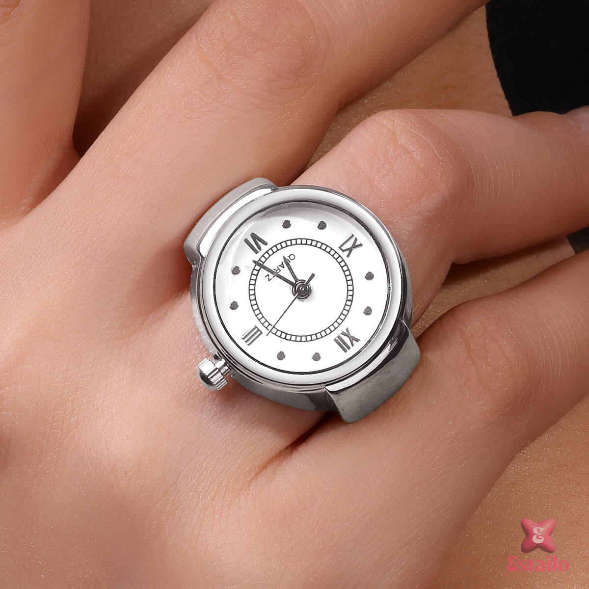Retro Clock Silver Ring