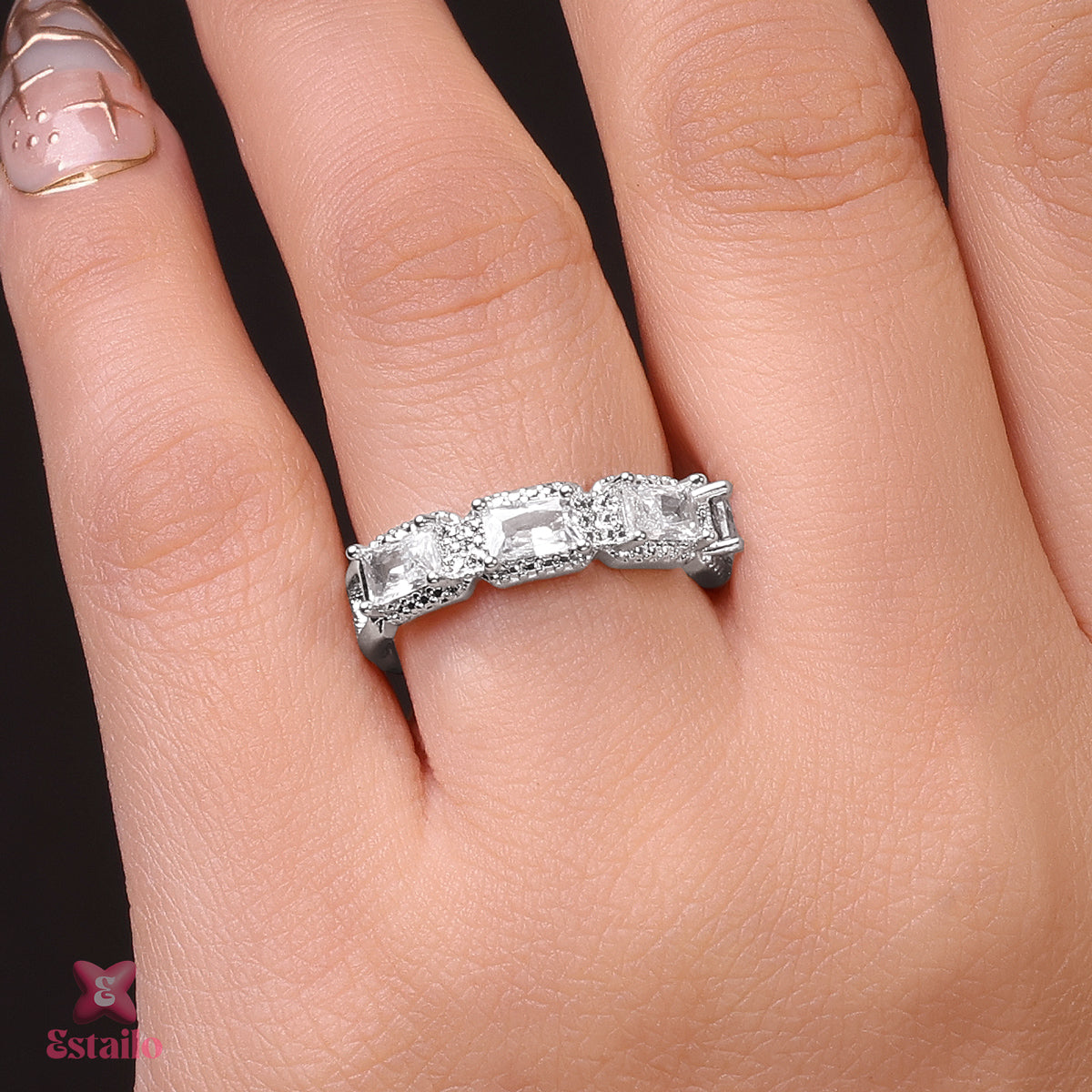 Sterling Square Sparkle Ring