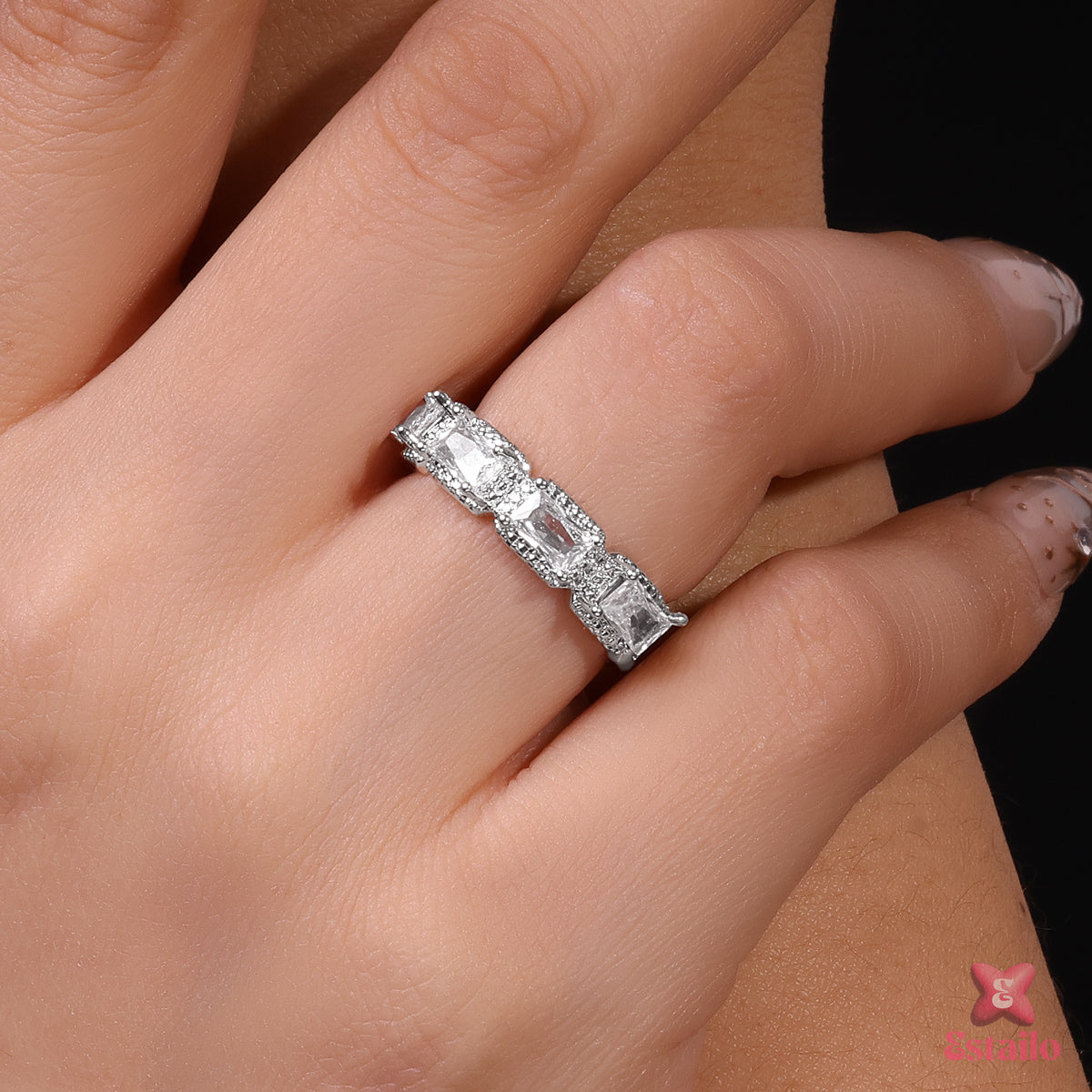 Sterling Square Sparkle Ring