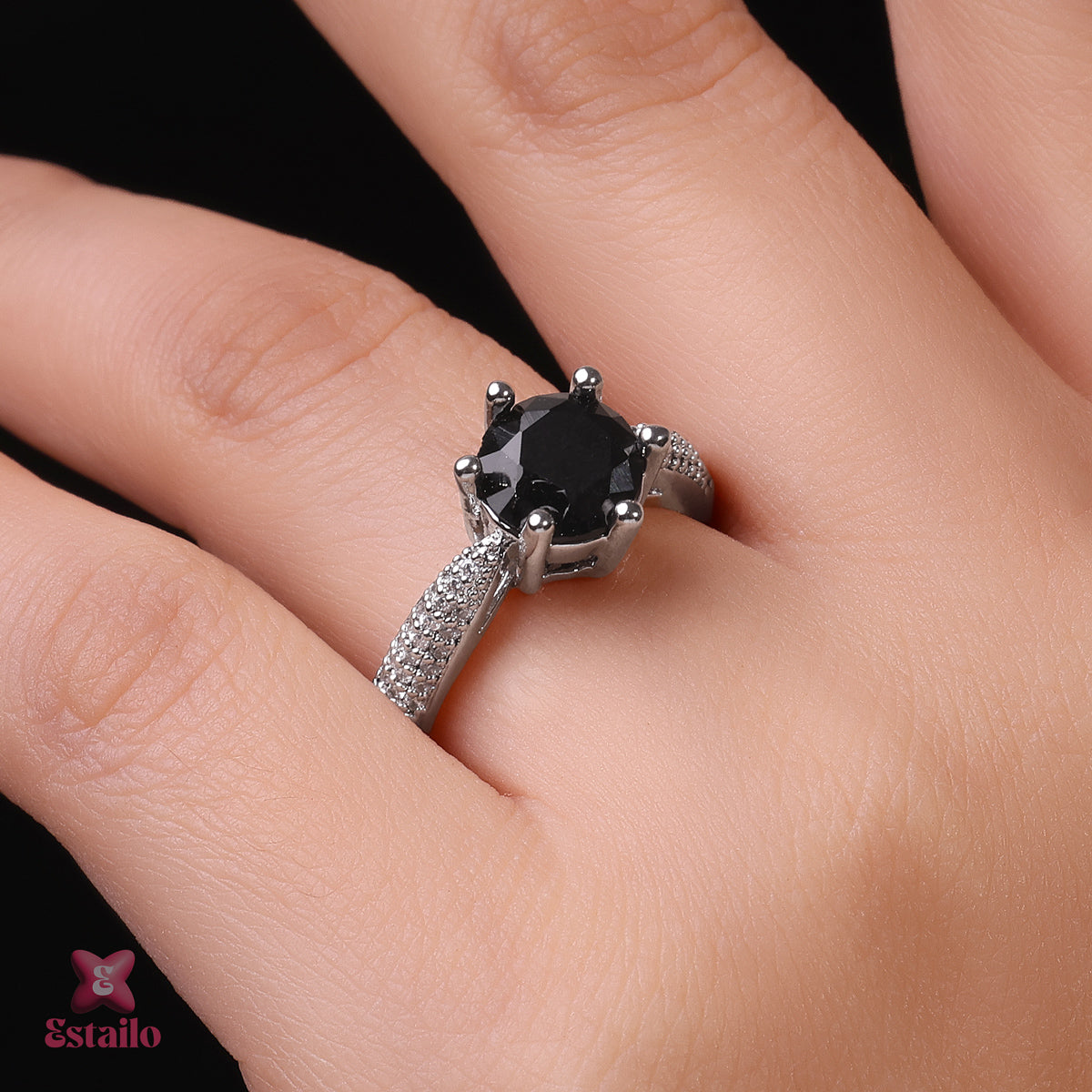 Black Spinel Solitaire Ring
