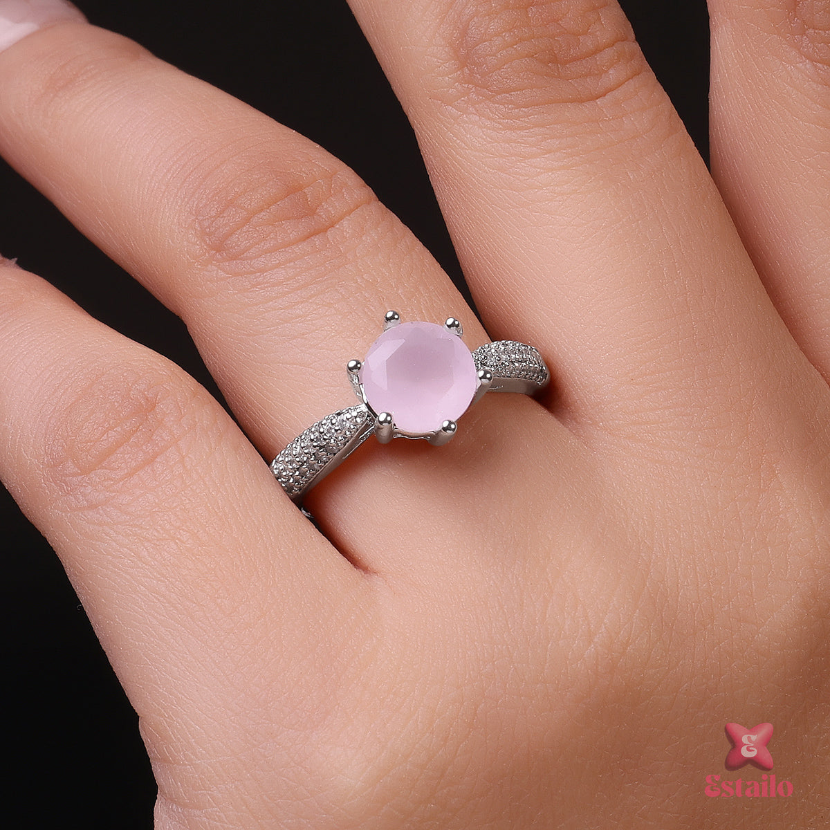 Solitaire Light Pink Ring