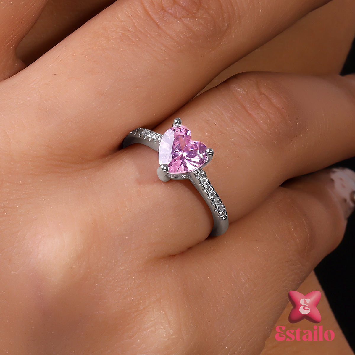 Pink Zircon Heart Ring