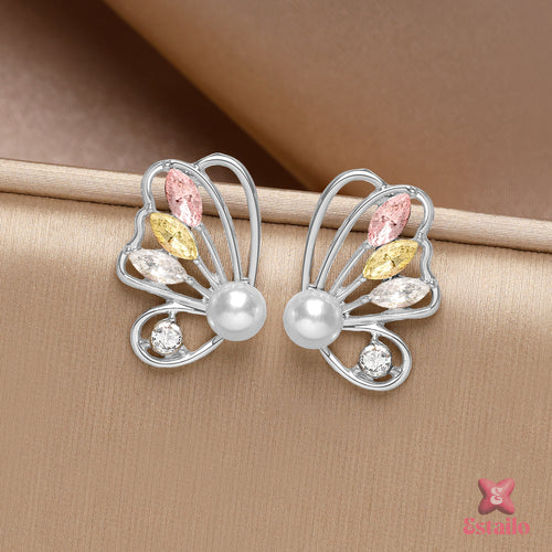 Whimsical Butterfly Pearl Drops Earrings