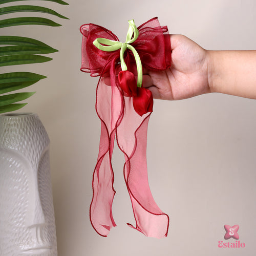 Crimson Tulip Organza Bow Clip
