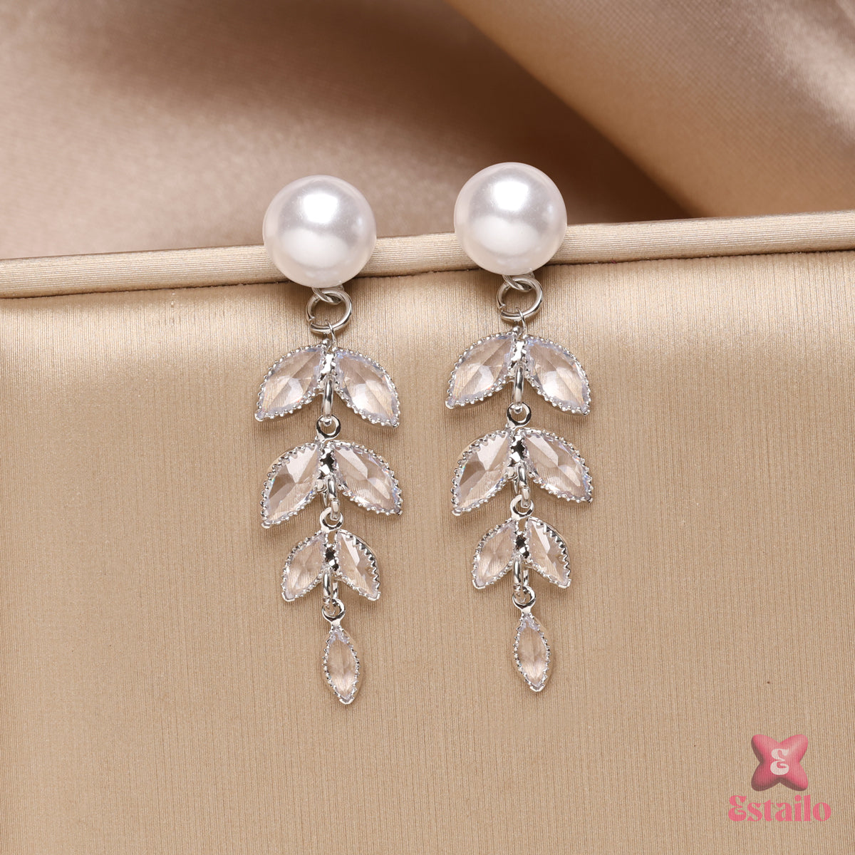 Moonlit Pearl Leaf Earrings