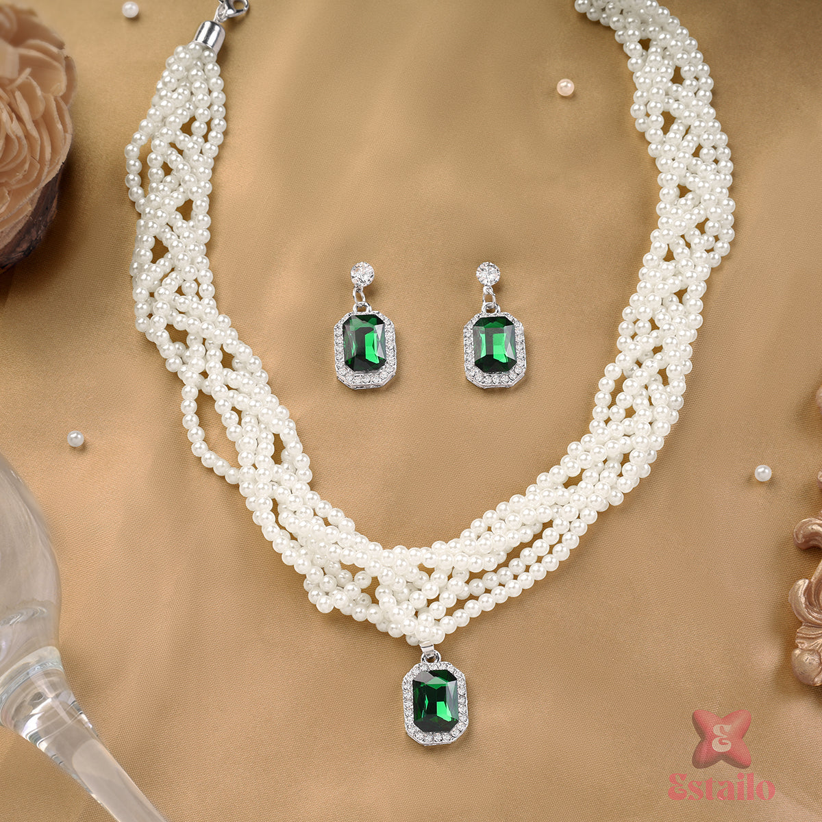 Green Majesty Pearl Necklace Set