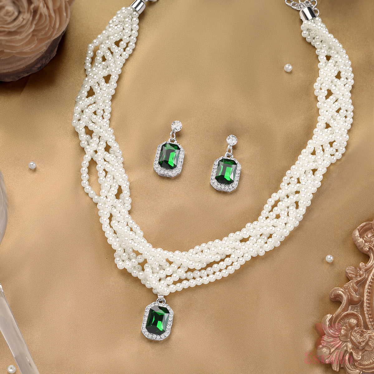 Green Majesty Pearl Necklace Set