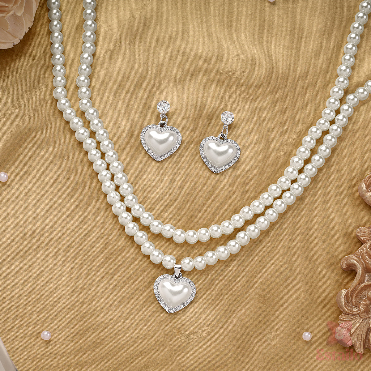 Pearl Love Heart Necklace Set