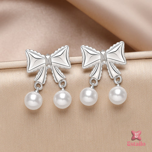 Serene Pearl Bow Drops Earrings