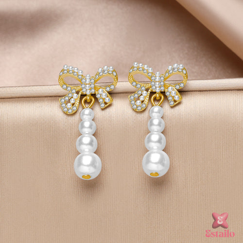 Golden Bow Pearl Drops Earring