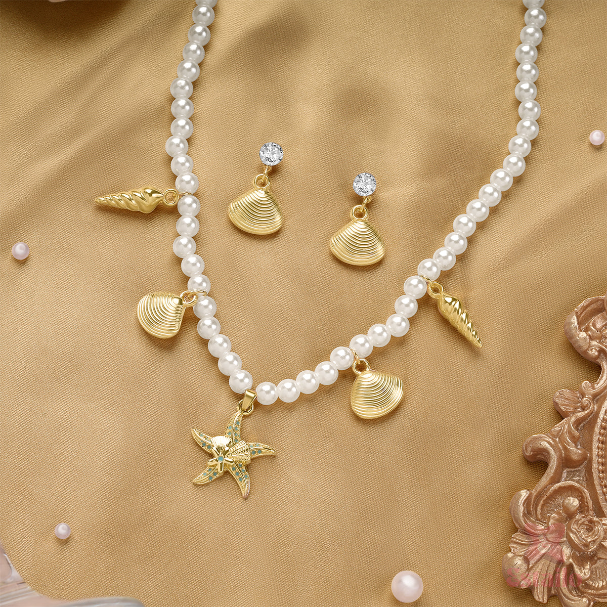 Oceanic Pearl Charm Necklace Set