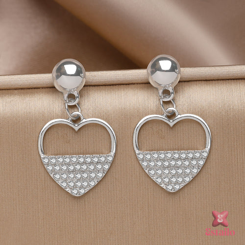 Silver Heart Drop Earrings