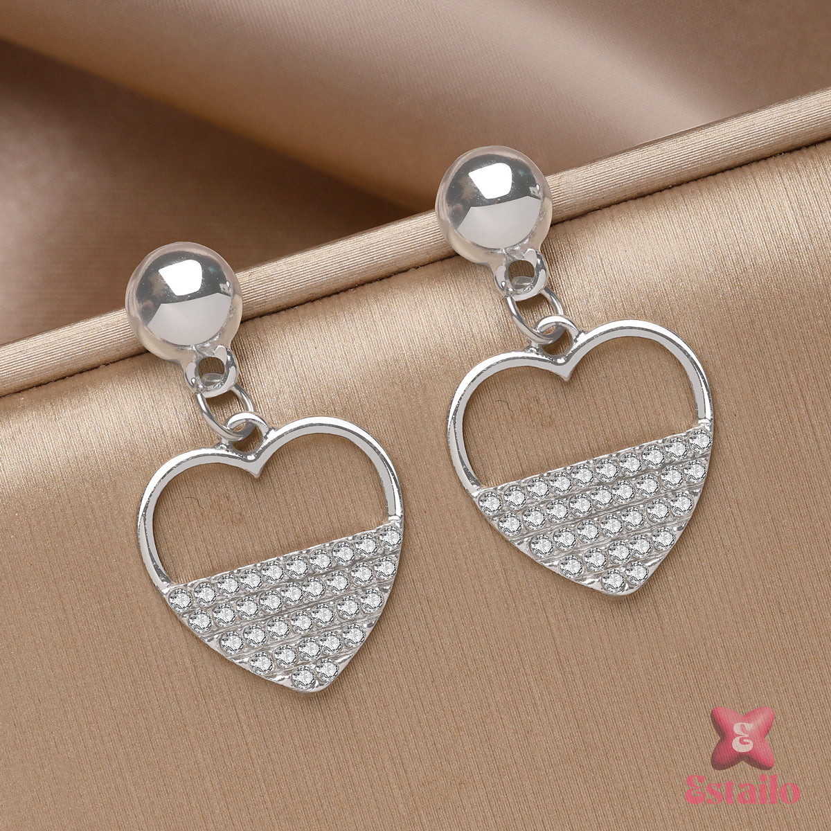 Silver Heart Drop Earrings