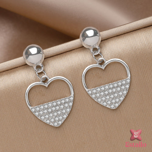 Silver Heart Drop Earrings