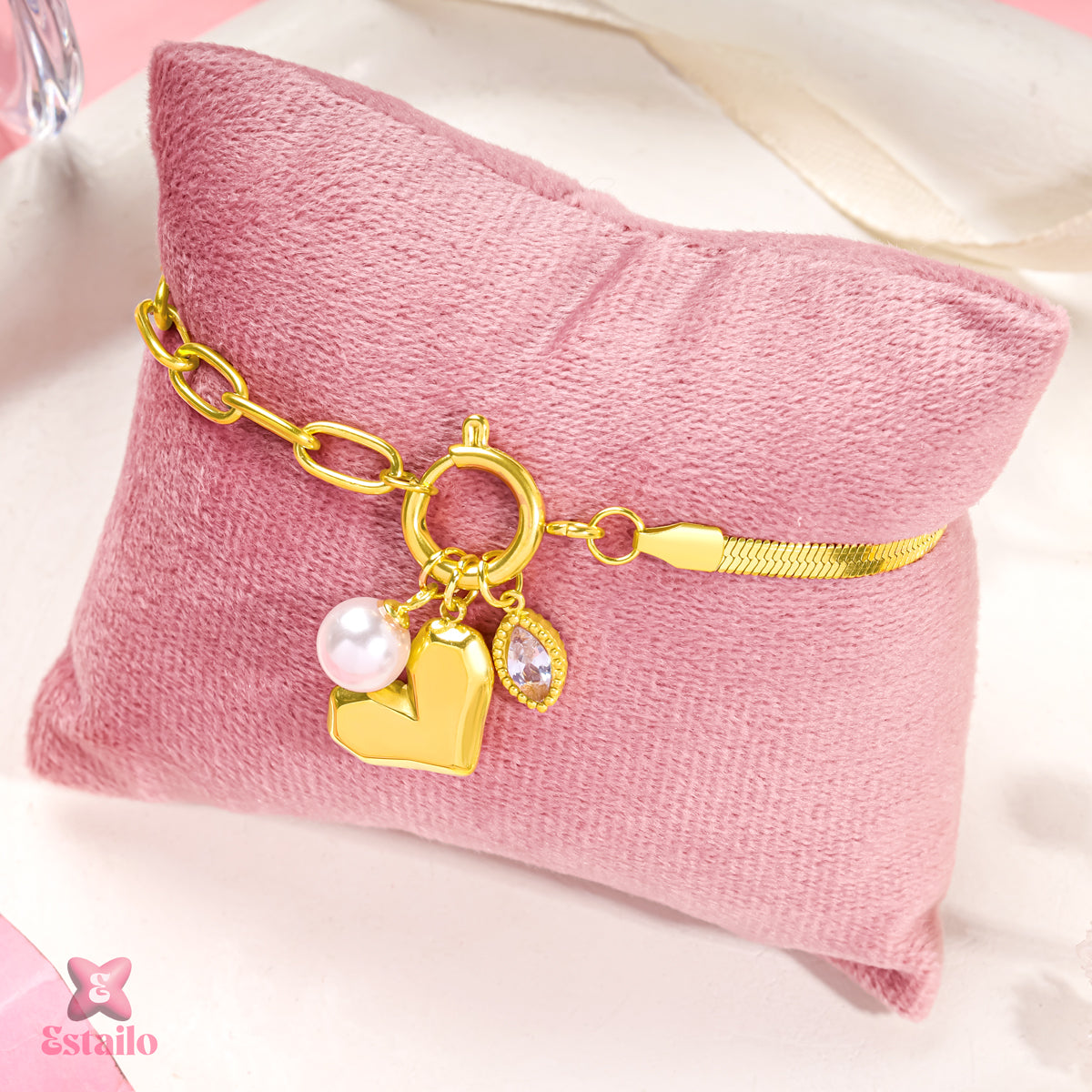 Golden Heart & Pearl Bracelet