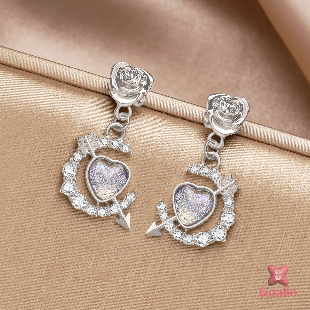 Rose & Cupid's Heart Earrings