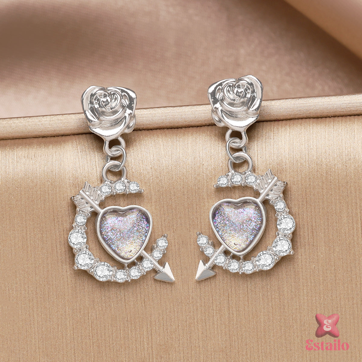 Rose & Cupid's Heart Earrings