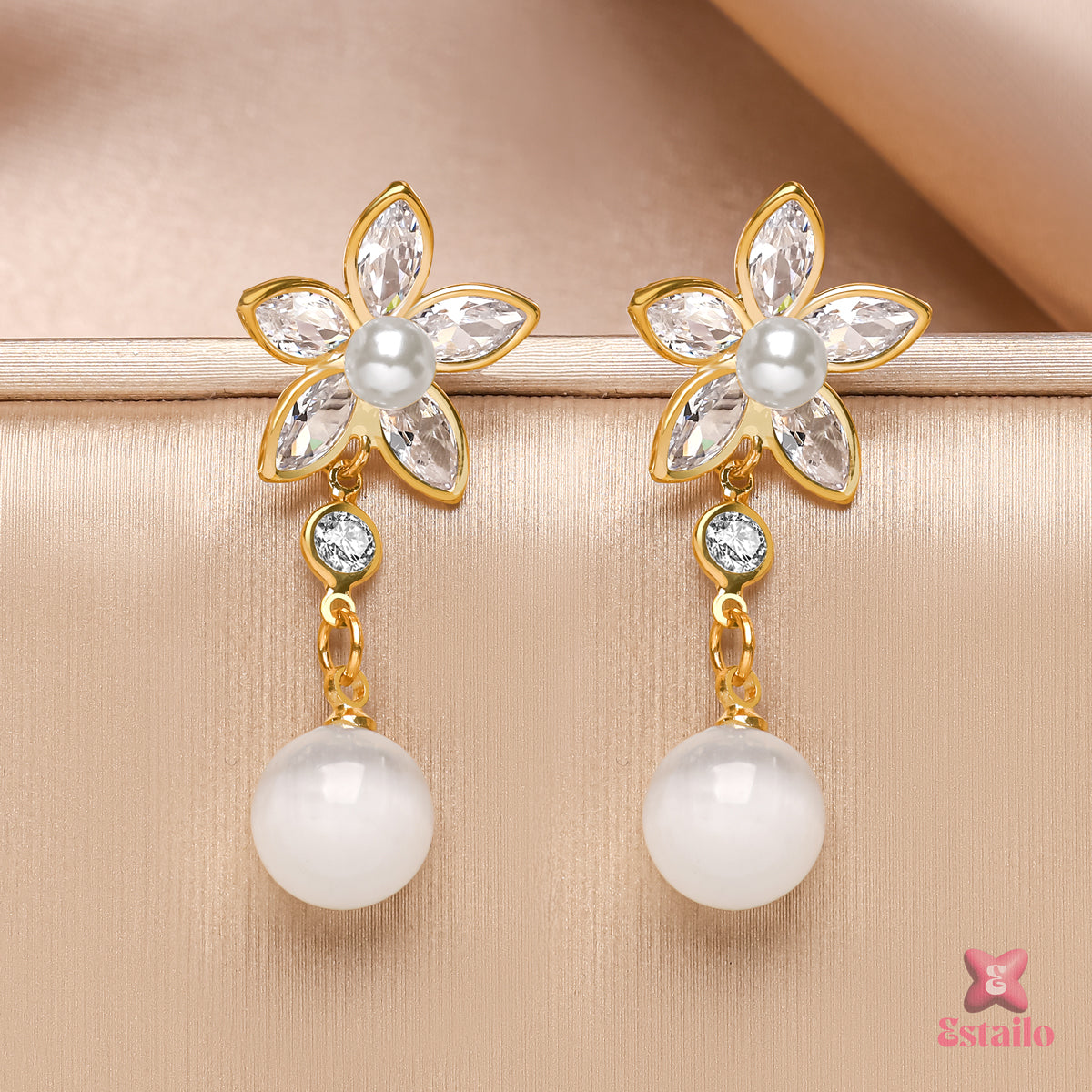 Crystal Bloom Pearl Earrings