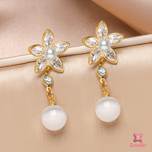 Crystal Bloom Pearl Earrings