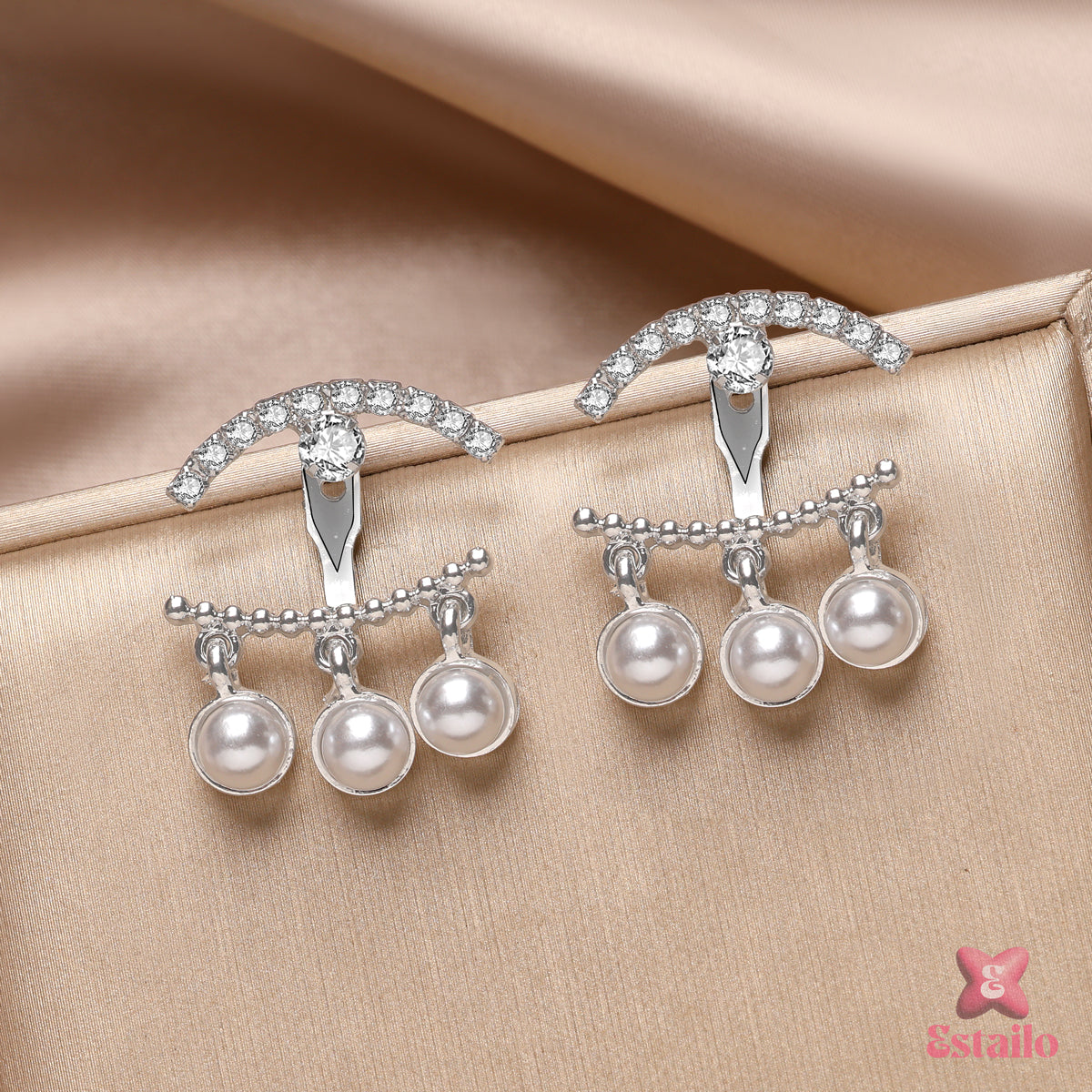 Diamond Arc & Pearl Drops Earrings
