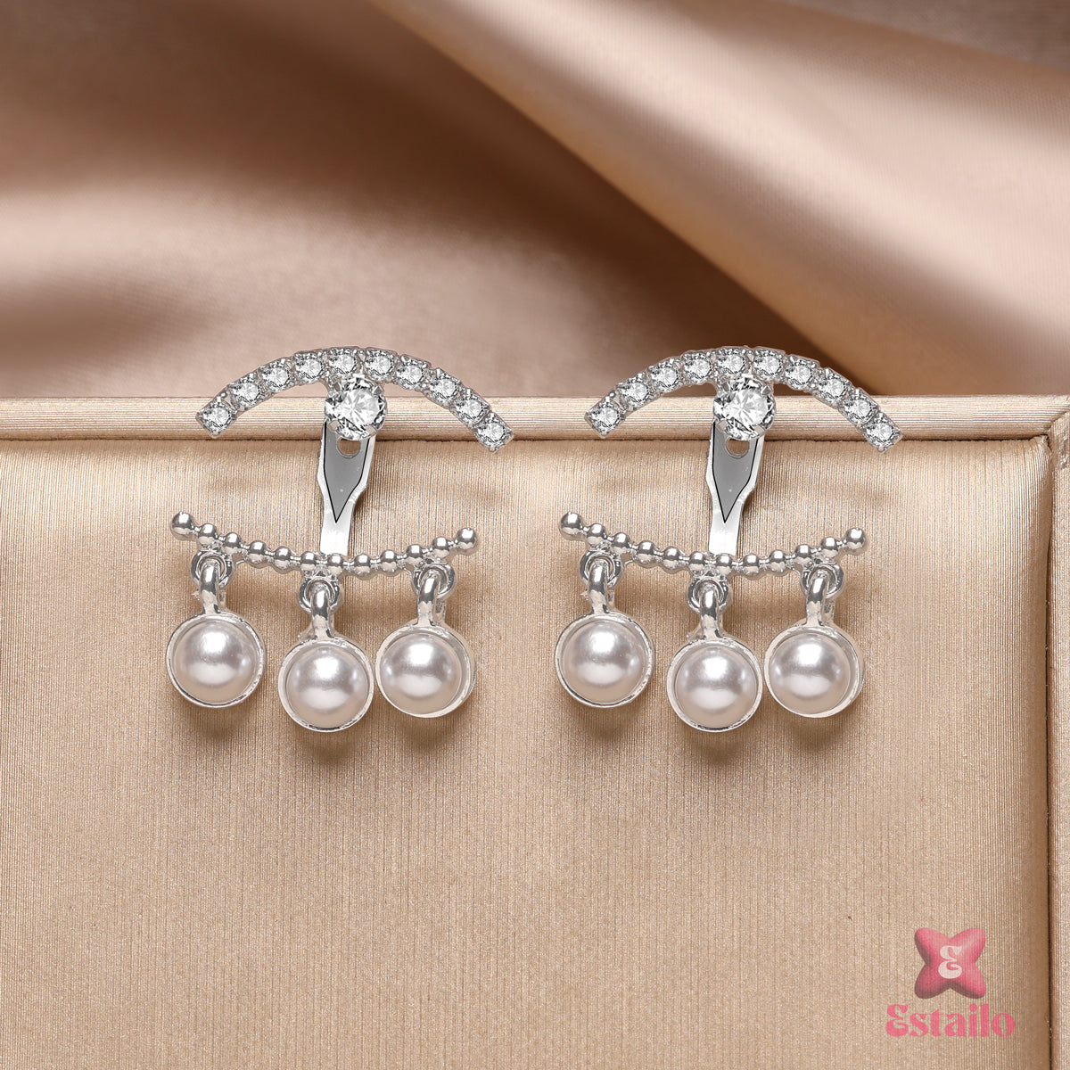 Diamond Arc & Pearl Drops Earrings