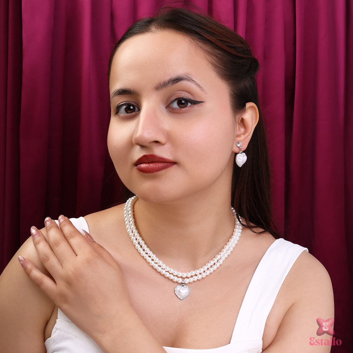 Pearl Love Heart Necklace Set