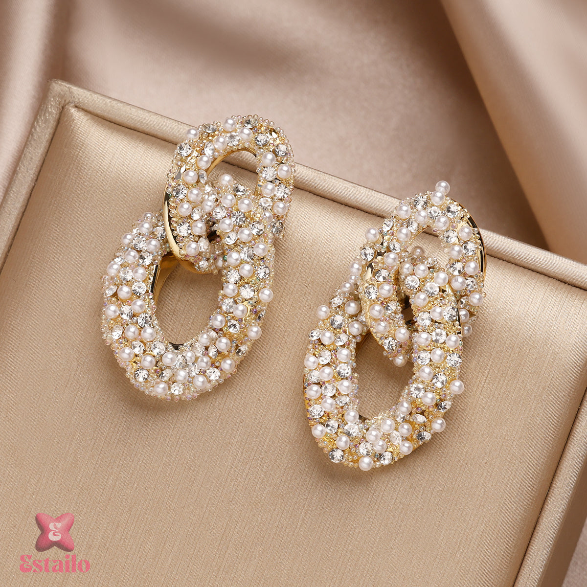 Pearl Pave Link Earrings