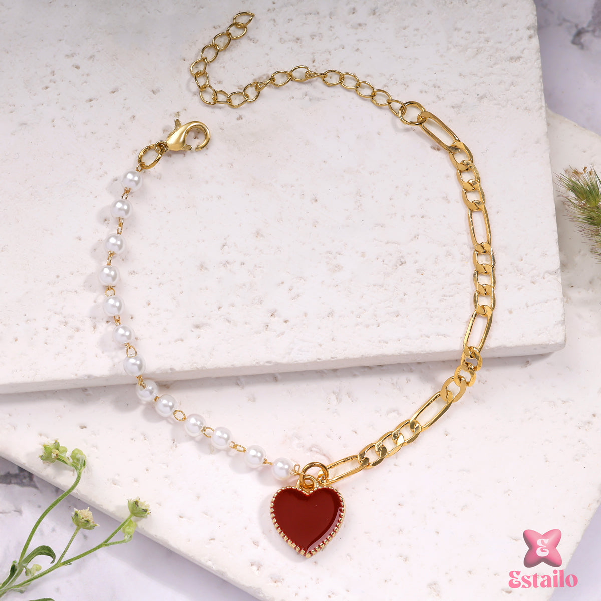 Ruby Heart Charm Bracelet