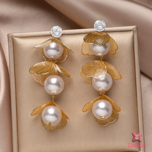 Golden Bloom Pearl Drops Earring