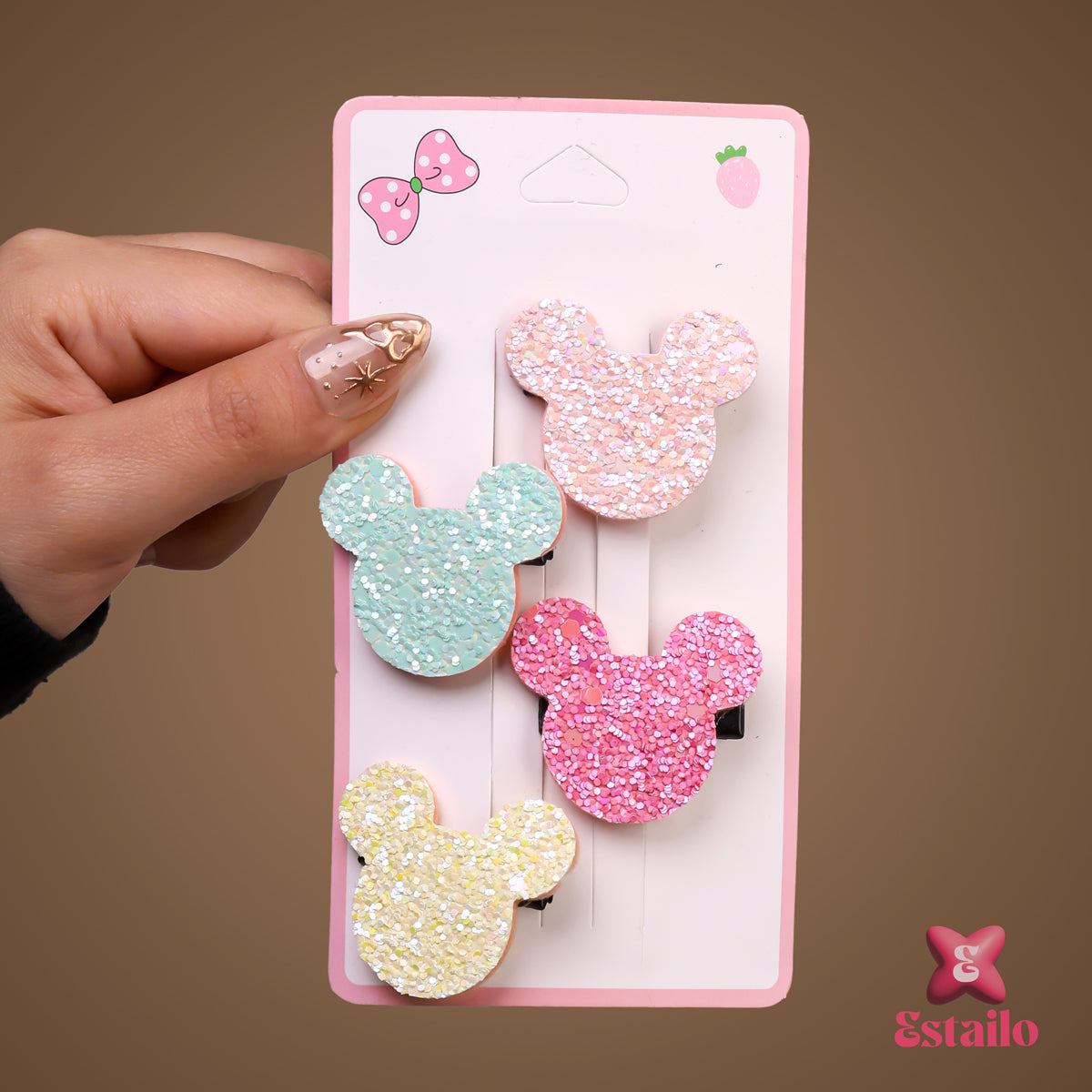 Glitter Mouse Ears Clips