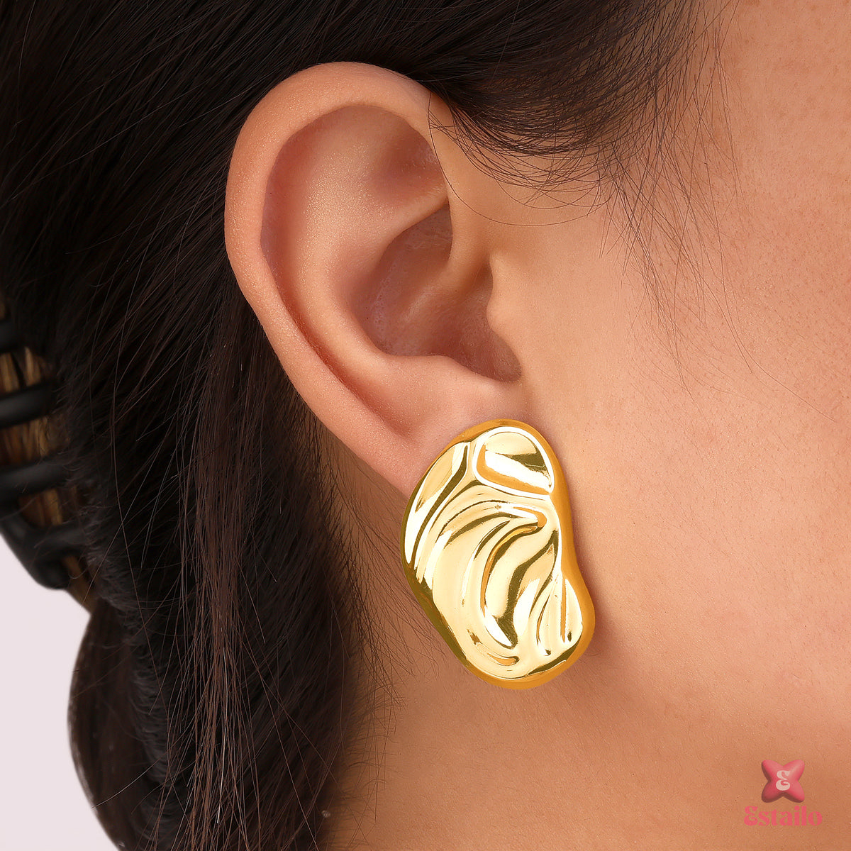 Gilded Pebble Stud Earrings