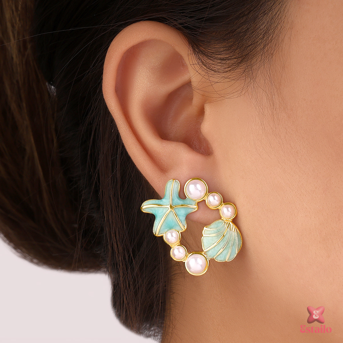 Starfish Shell Glow Studs Earring